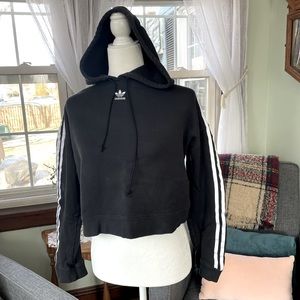 Adidas Cropped Hoodie Sweatshirt with Three Stripe Design